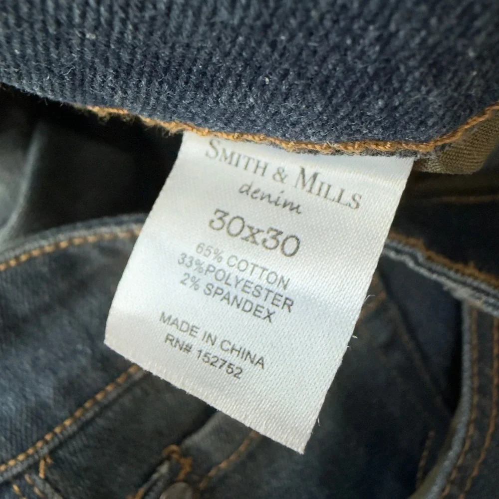 Smith & Mills Mens Cotton Jeans Size 30 Blue Slim Fit Dark Wash Denim
